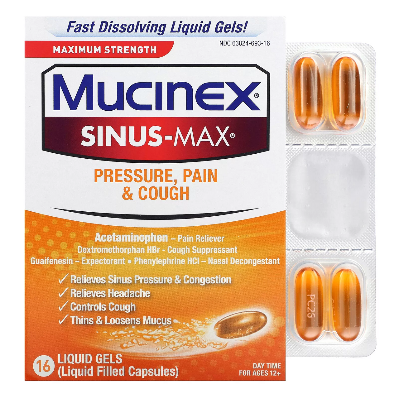 Mucinex Sinus Max Severe Congestion Relief Liquid Gels, 16 Ea